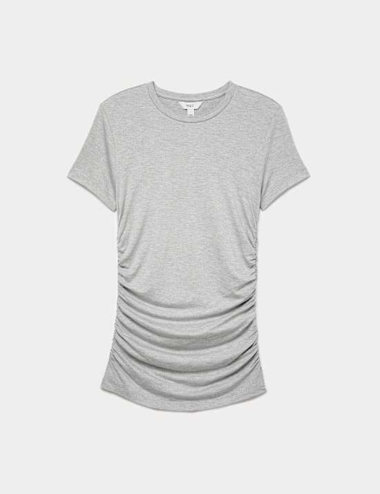 Ruched Short Sleeve Longline Top