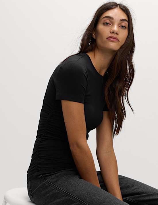 Ruched Short Sleeve Longline Top