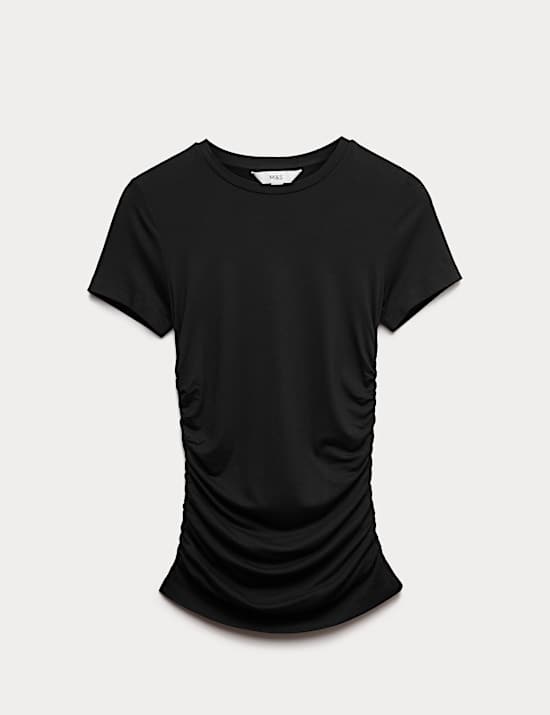 Ruched Short Sleeve Longline Top