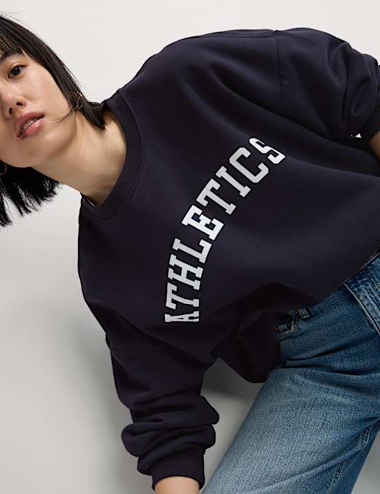 Cotton Rich Slogan Crew Neck Sweat-shirt