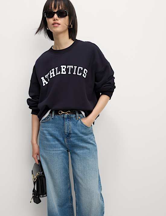 Cotton Rich Slogan Crew Neck Sweat-shirt