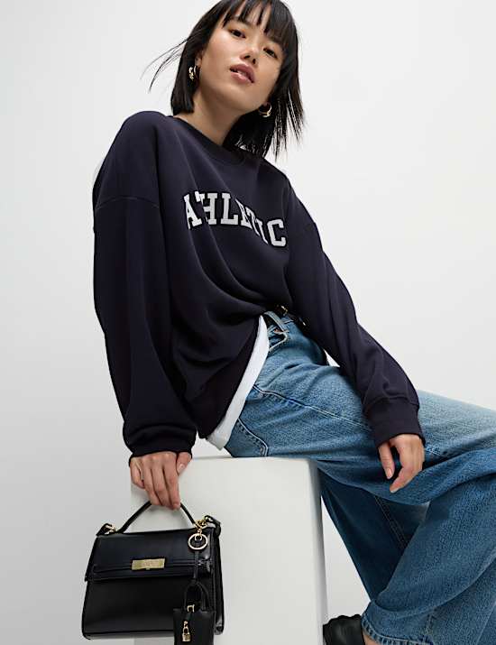 Cotton Rich Slogan Crew Neck Sweat-shirt
