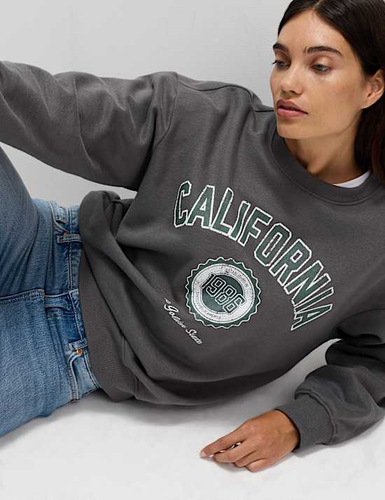 Cotton Rich Slogan Crew Neck Sweat-shirt