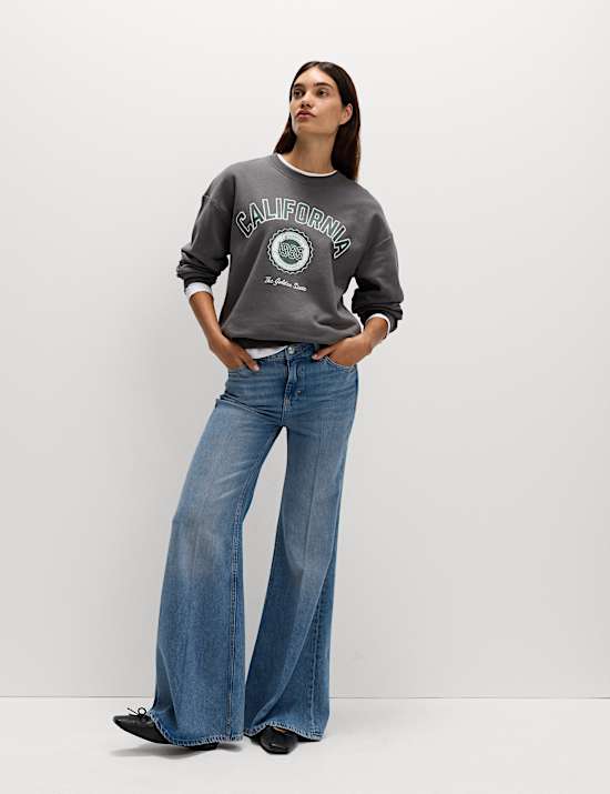 Katoenrijk sweatshirt met ronde hals en opschrift