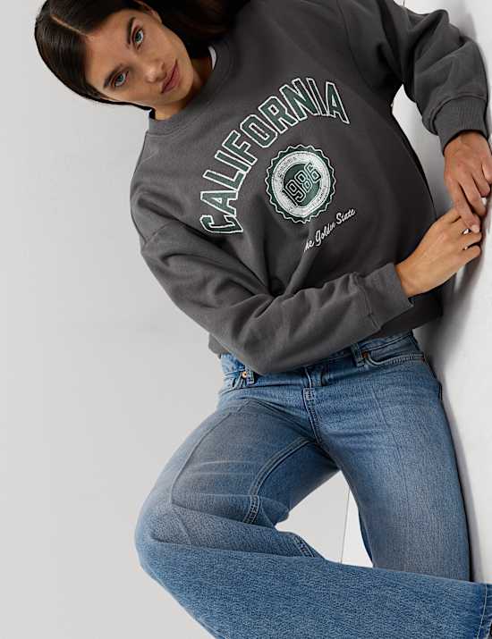 Katoenrijk sweatshirt met ronde hals en opschrift