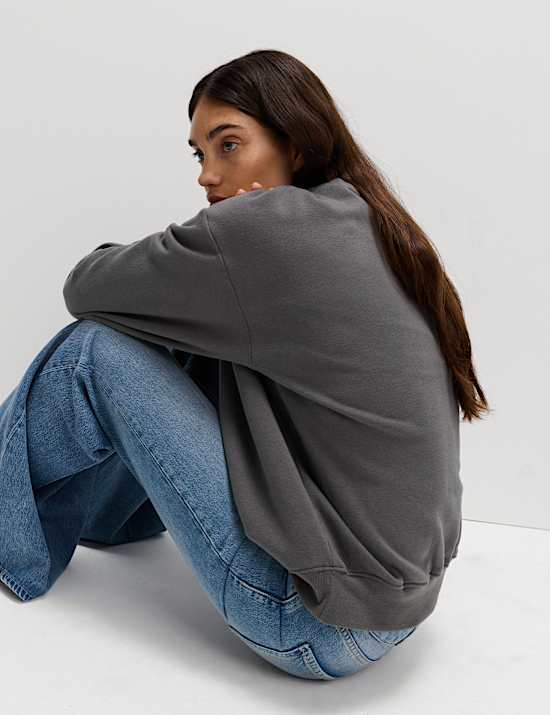 Katoenrijk sweatshirt met ronde hals en opschrift