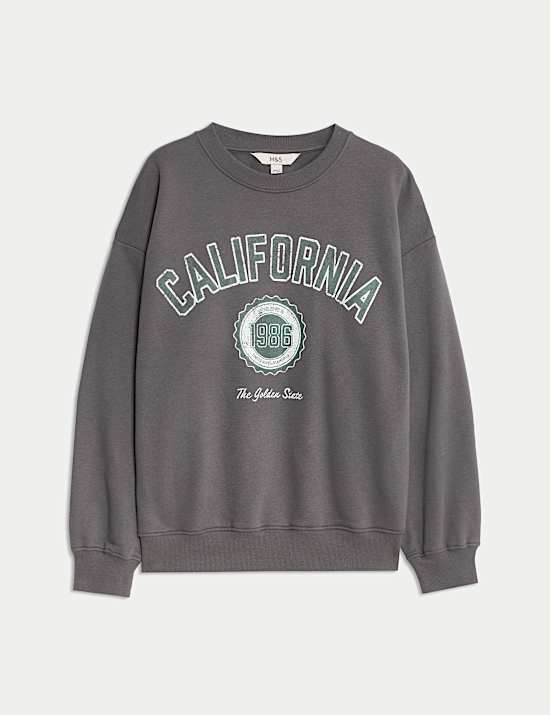 Katoenrijk sweatshirt met ronde hals en opschrift