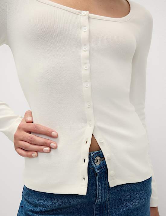 Cotton Rich Scoop Neck Henley Top