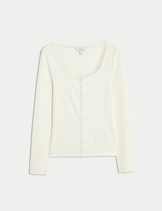 Cotton Rich Scoop Neck Henley Top