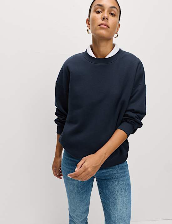 Cotton Rich Crew Neck Relaxed Sweatshirt
