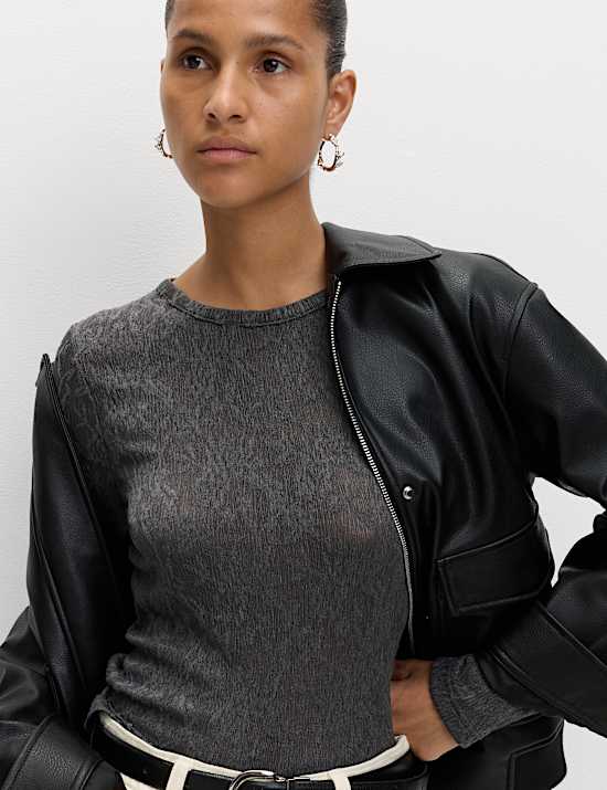 Long Sleeve Floral Mesh Slash Neck Top