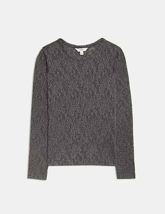 Long Sleeve Floral Mesh Slash Neck Top