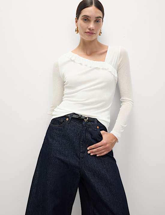 Jersey Asymmetric Ruffle Neck Top