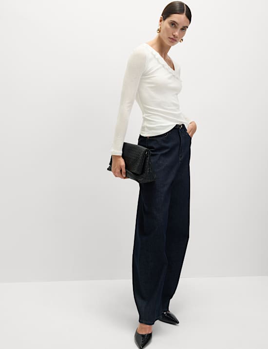 Jersey Asymmetric Ruffle Neck Top