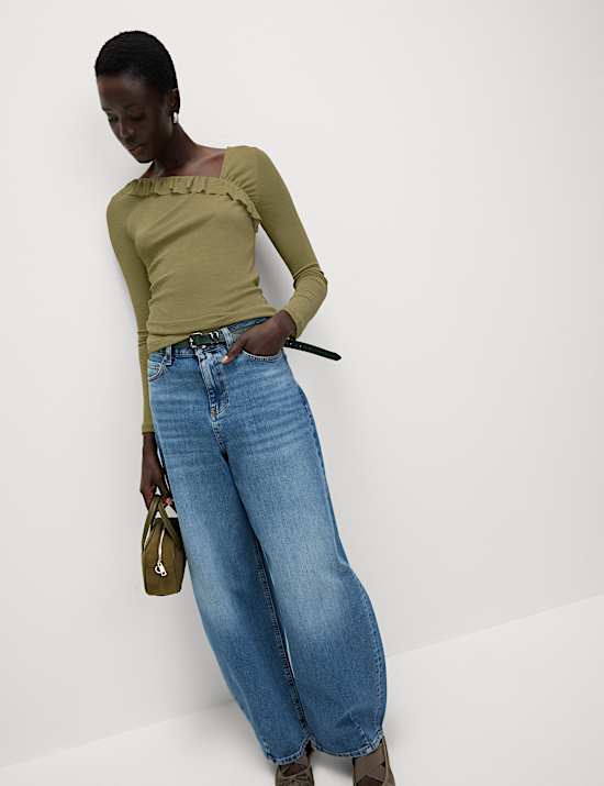 Jersey Asymmetric Ruffle Neck Top