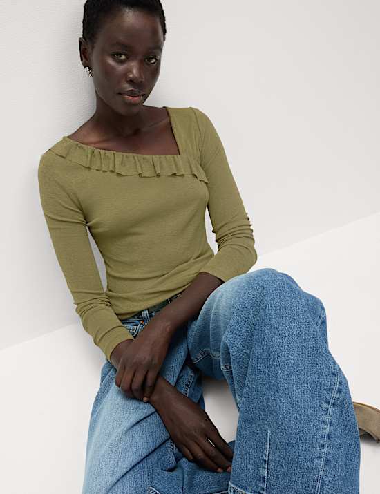 Jersey Asymmetric Ruffle Neck Top