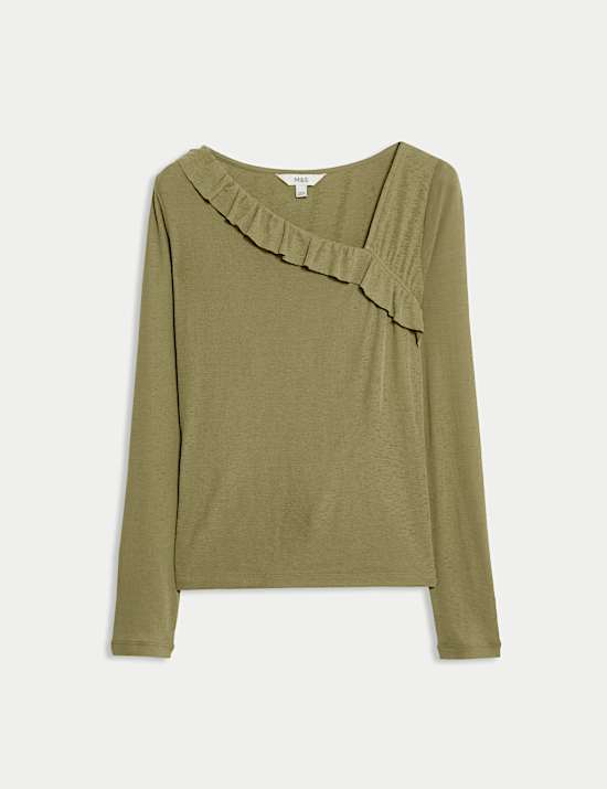 Jersey Asymmetric Ruffle Neck Top