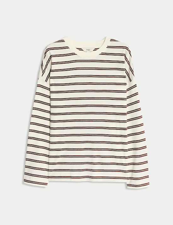 Zuiver katoenen T-shirt met ronde hals en strepen