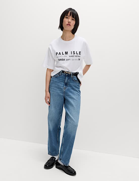 Pure Cotton Slogan Oversized T-Shirt