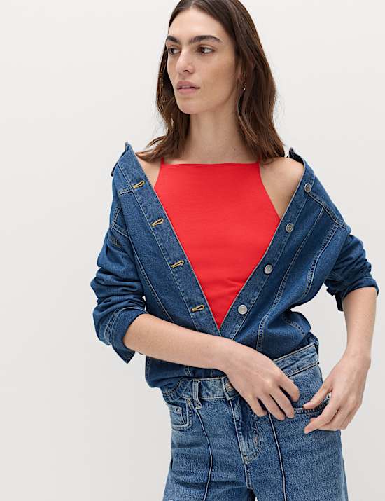 Cotton Rich Square Neck Spaghetti Strap Vest