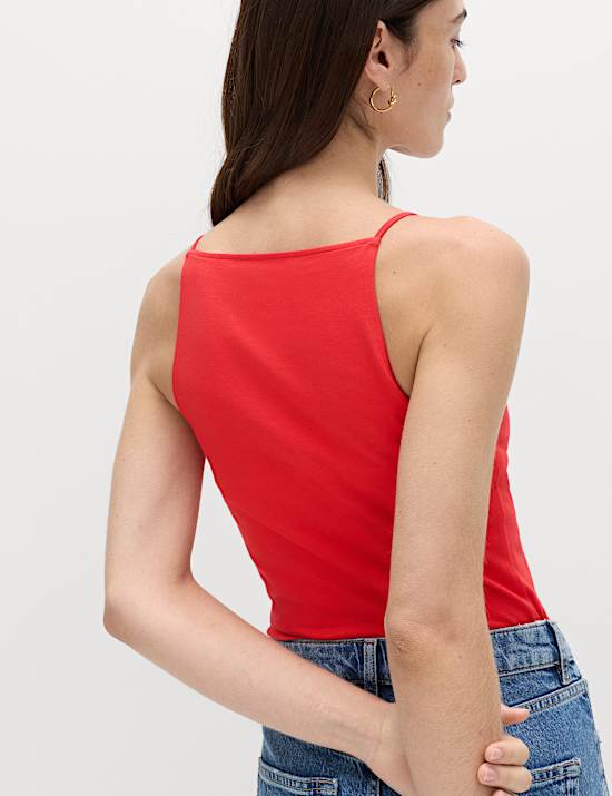 Cotton Rich Square Neck Spaghetti Strap Vest