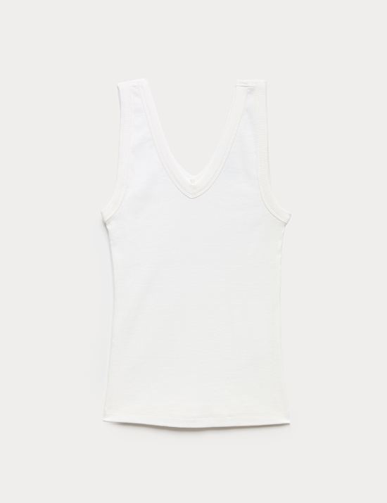 Katoenrijk, geribbeld hemdje met V-hals