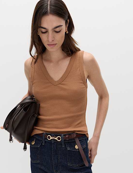 Cotton Rich Ribbed V-Neck Vest