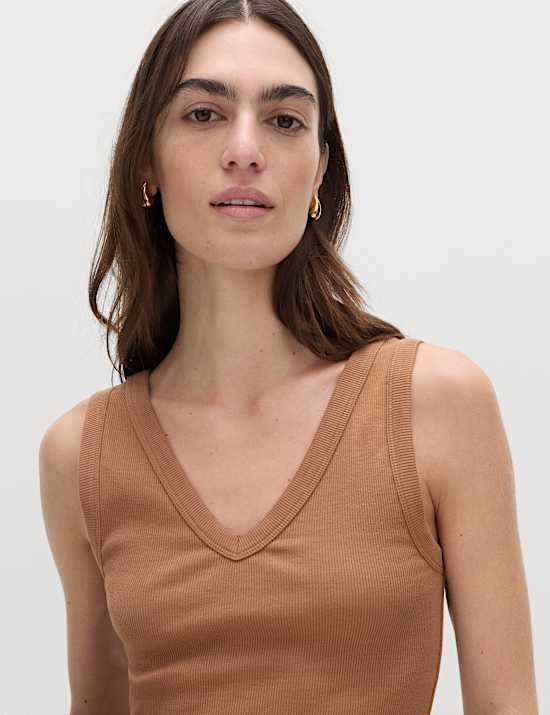Cotton Rich Ribbed V-Neck Vest