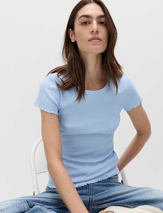Cotton Rich Ribbed Lettuce Edge T-Shirt