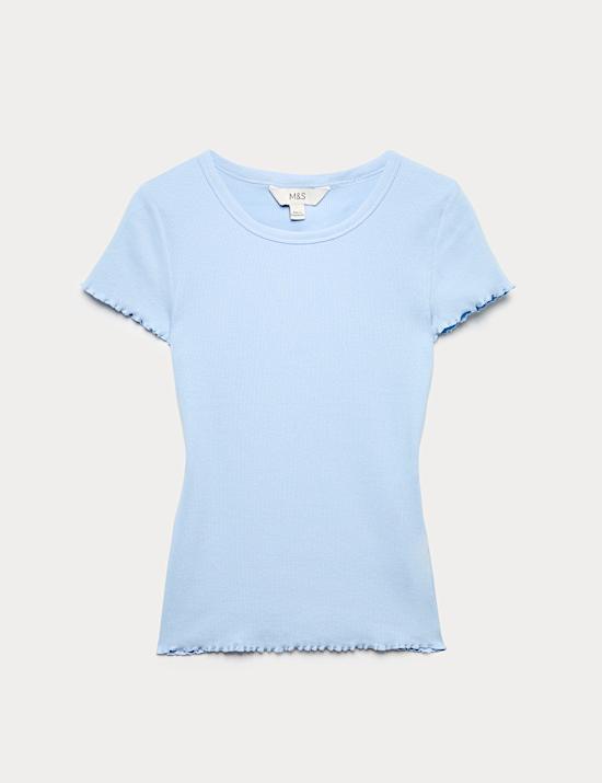 T-shirt en coton c&ocirc;tel&eacute; &agrave; bordure en laitue