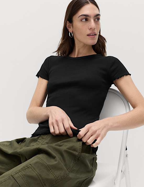 Cotton Rich Ribbed Lettuce Edge T-Shirt