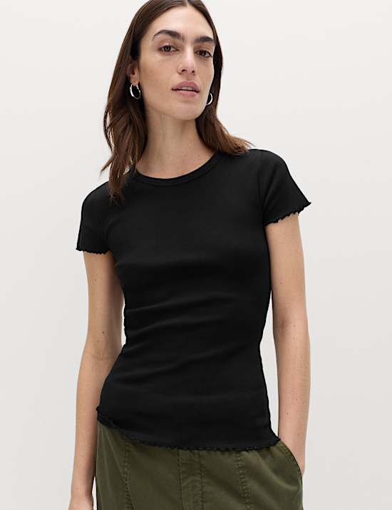 Cotton Rich Ribbed Lettuce Edge T-Shirt