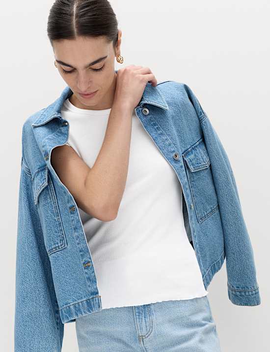 Cotton Rich Ribbed Lettuce Edge T-Shirt