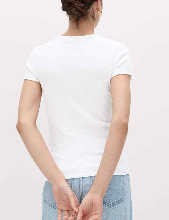 Cotton Rich Ribbed Lettuce Edge T-Shirt