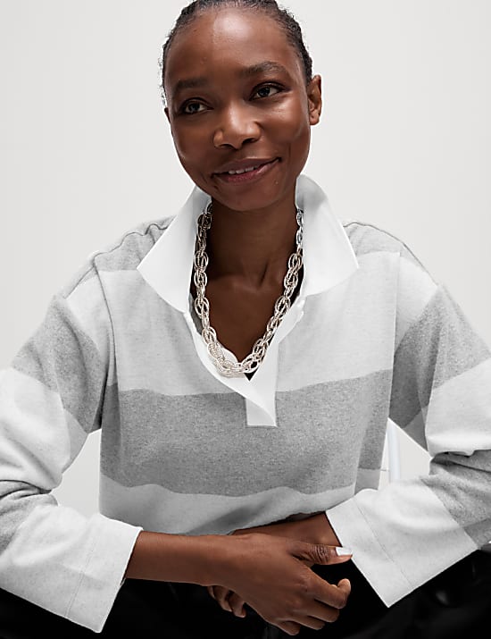 Cotton Blend Striped Rugby Top