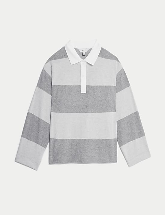 Cotton Blend Striped Rugby Top