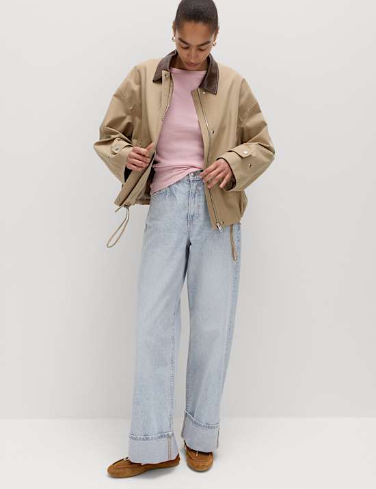 Cotton Rich Ribbed Slash Neck T-Shirt