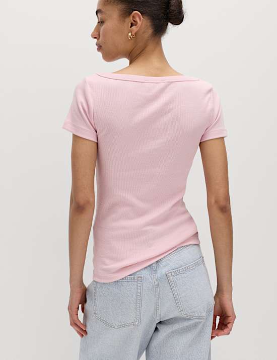 Cotton Rich Ribbed Slash Neck T-Shirt