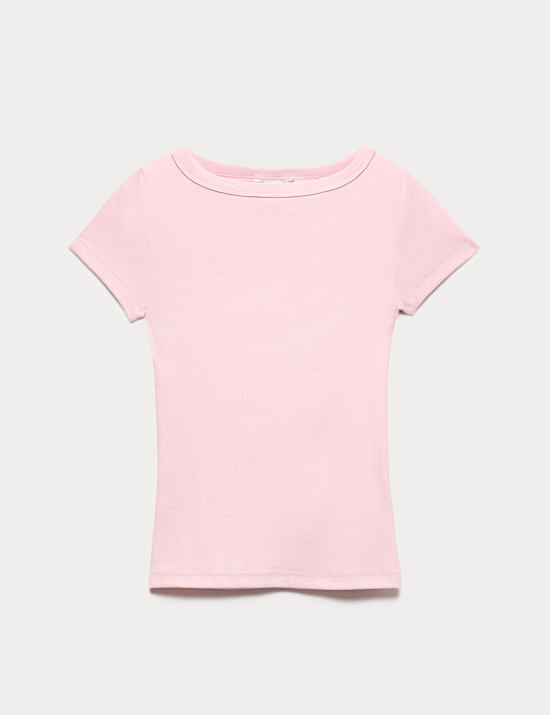 Cotton Rich Ribbed Slash Neck T-Shirt