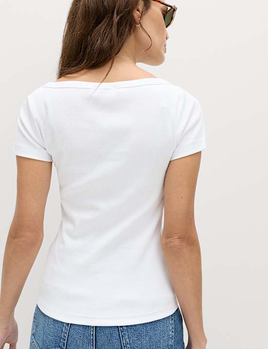 Cotton Rich Ribbed Slash Neck T-Shirt