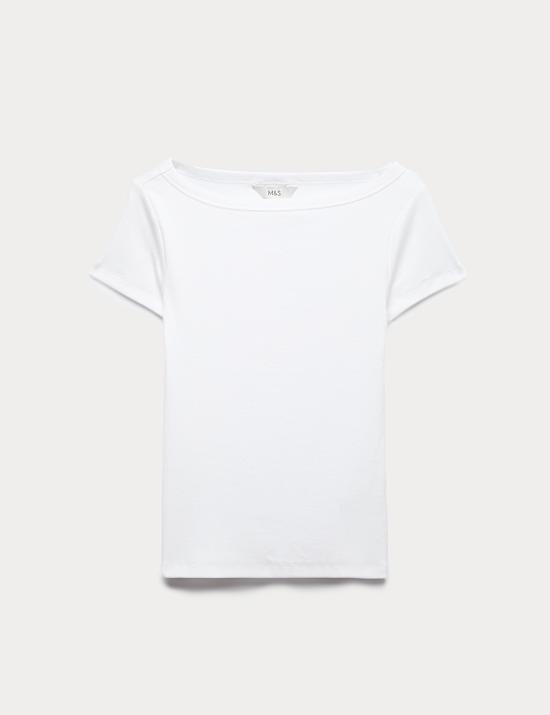 Cotton Rich Ribbed Slash Neck T-Shirt
