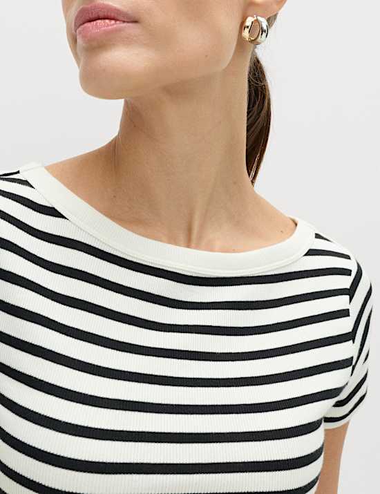 Cotton Rich Ribbed Slash Neck T-Shirt