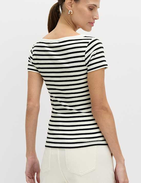 Cotton Rich Ribbed Slash Neck T-Shirt
