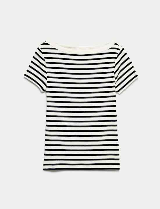 Cotton Rich Ribbed Slash Neck T-Shirt