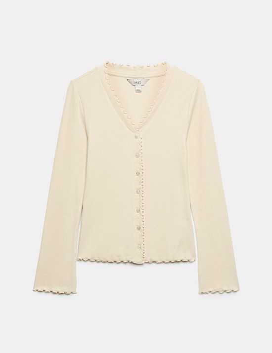 Cotton Rich V-Neck Buttoned Top