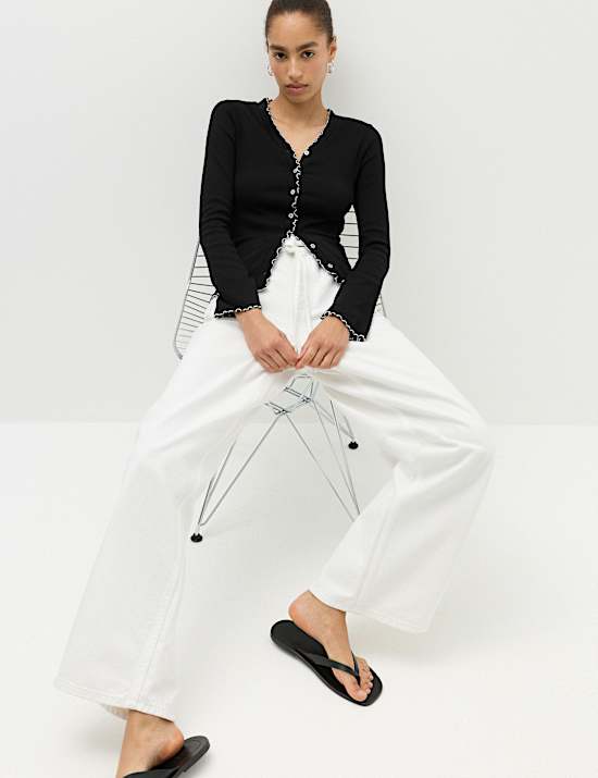 Cotton Rich V-Neck Buttoned Top