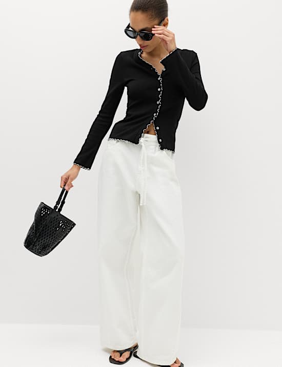 Cotton Rich V-Neck Buttoned Top