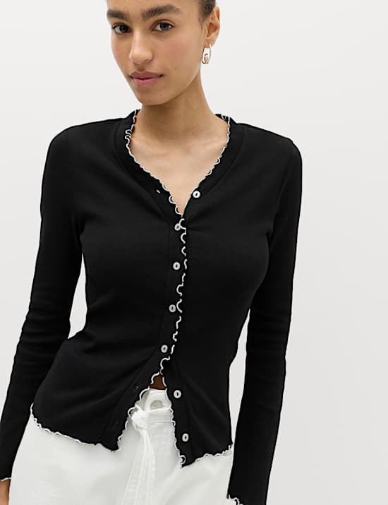 Cotton Rich V-Neck Buttoned Top