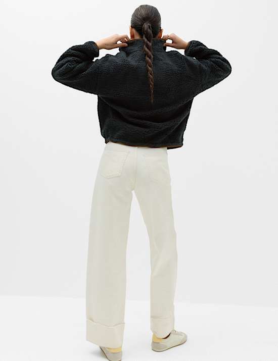 Borg Contrast Seam Half Zip Sweatshirt