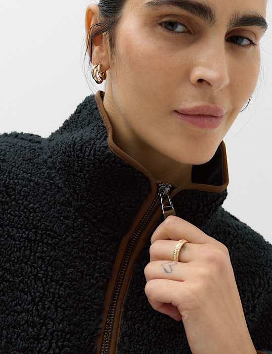 Borg Contrast Seam Half Zip Sweatshirt